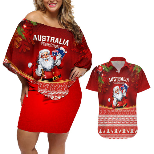 personalised-australia-christmas-couples-matching-off-shoulder-short-dress-and-hawaiian-shirt-xmas-in-july-happy-santa-claus-with-map-red-style