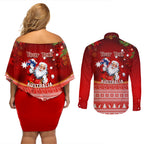 personalised-australia-christmas-couples-matching-off-shoulder-short-dress-and-long-sleeve-button-shirts-xmas-in-july-happy-santa-claus-with-map-red-style