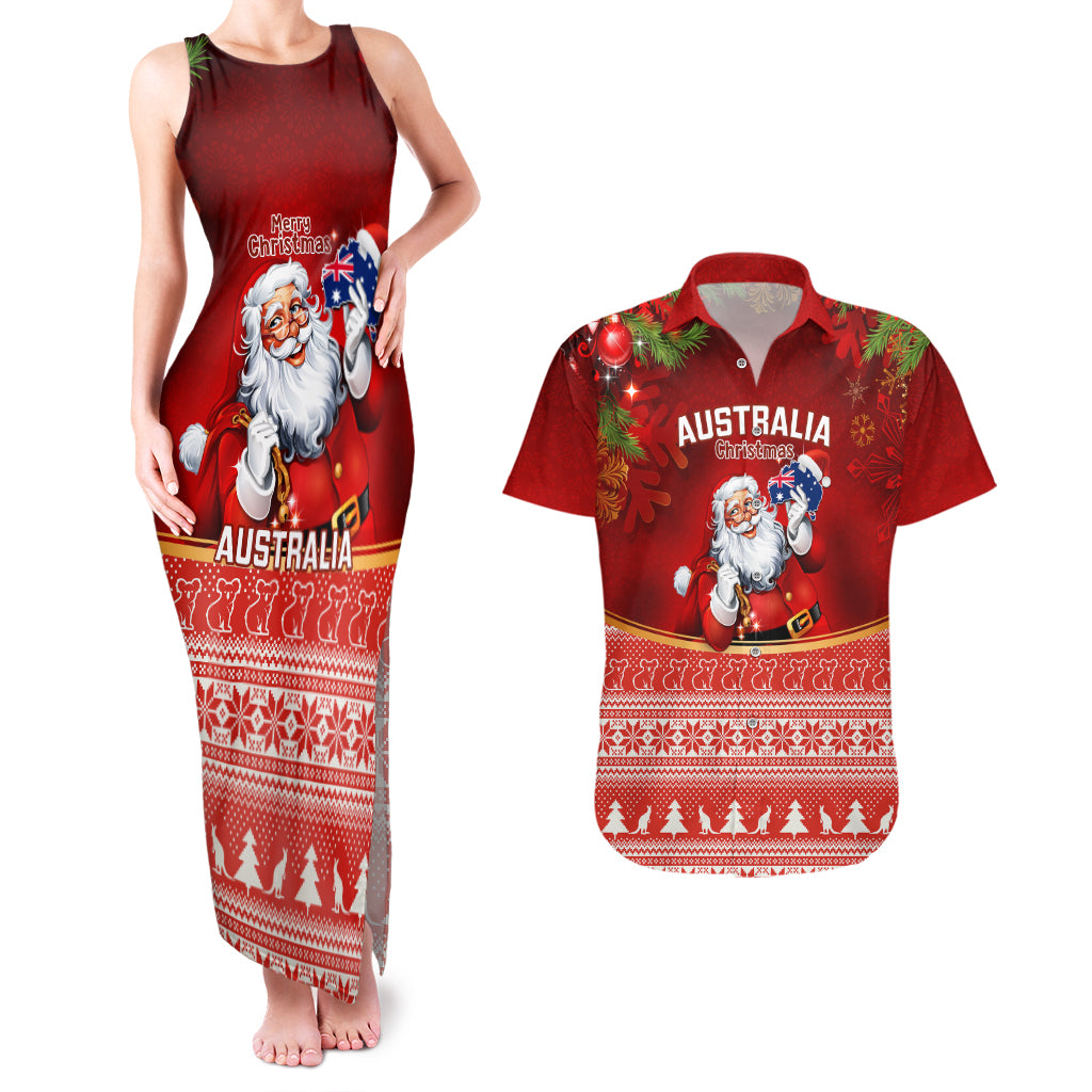 personalised-australia-christmas-couples-matching-tank-maxi-dress-and-hawaiian-shirt-xmas-in-july-happy-santa-claus-with-map-red-style