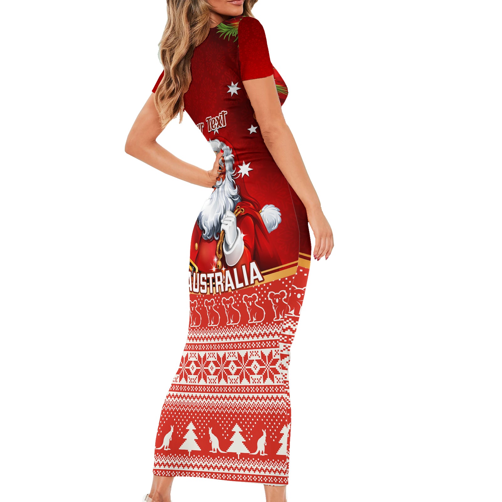 personalised-australia-christmas-short-sleeve-bodycon-dress-xmas-in-july-happy-santa-claus-with-map-red-style
