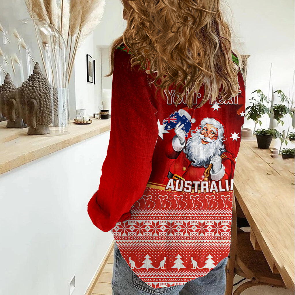 Personalised Australia Christmas Women Casual Shirt Xmas In July Happy Santa Claus With Map Red Style LT14