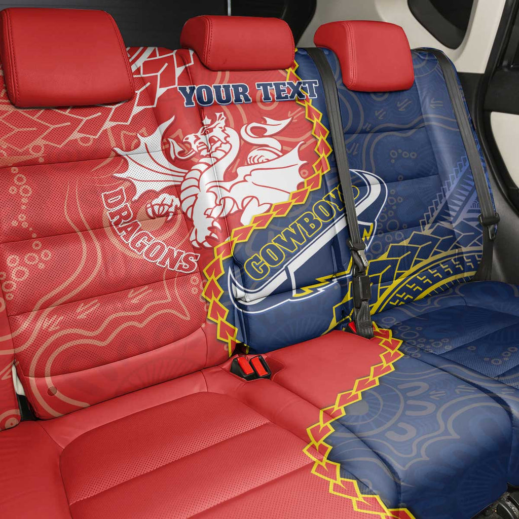 Custom Dragons And Cowboys Rugby Back Car Seat Cover Aboriginal Mix Polynesian Pattern
