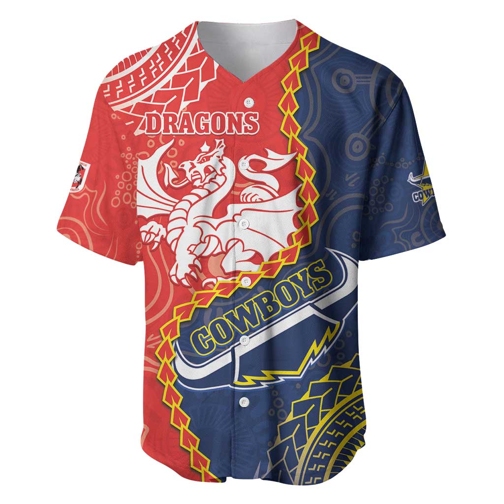 Custom Dragons And Cowboys Rugby Baseball Jersey Aboriginal Mix Polynesian Pattern