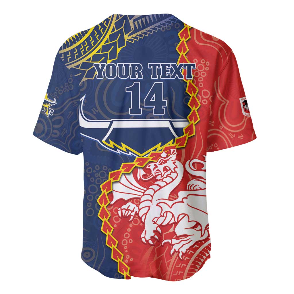 Custom Dragons And Cowboys Rugby Baseball Jersey Aboriginal Mix Polynesian Pattern