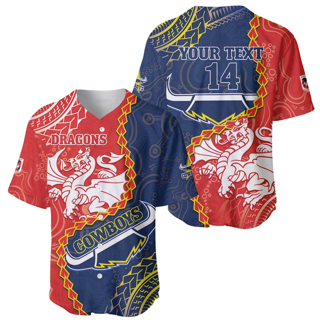 Custom Dragons And Cowboys Rugby Baseball Jersey Aboriginal Mix Polynesian Pattern
