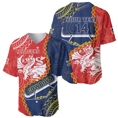 Custom Dragons And Cowboys Rugby Baseball Jersey Aboriginal Mix Polynesian Pattern