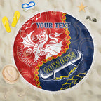 Custom Dragons And Cowboys Rugby Beach Blanket Aboriginal Mix Polynesian Pattern