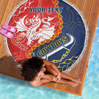 Custom Dragons And Cowboys Rugby Beach Blanket Aboriginal Mix Polynesian Pattern