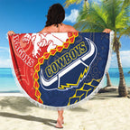 Custom Dragons And Cowboys Rugby Beach Blanket Aboriginal Mix Polynesian Pattern