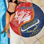 Custom Dragons And Cowboys Rugby Beach Blanket Aboriginal Mix Polynesian Pattern