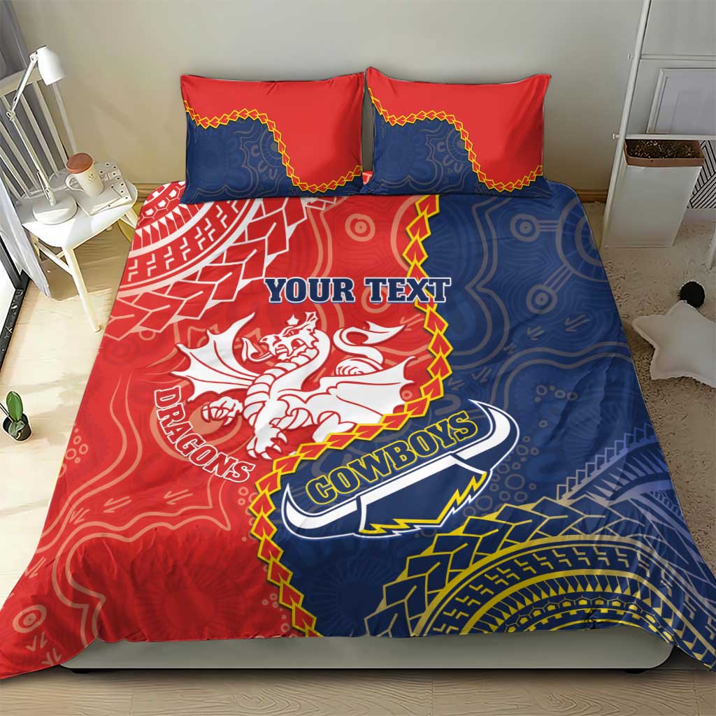 Custom Dragons And Cowboys Rugby Bedding Set Aboriginal Mix Polynesian Pattern