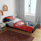 Custom Dragons And Cowboys Rugby Bedding Set Aboriginal Mix Polynesian Pattern