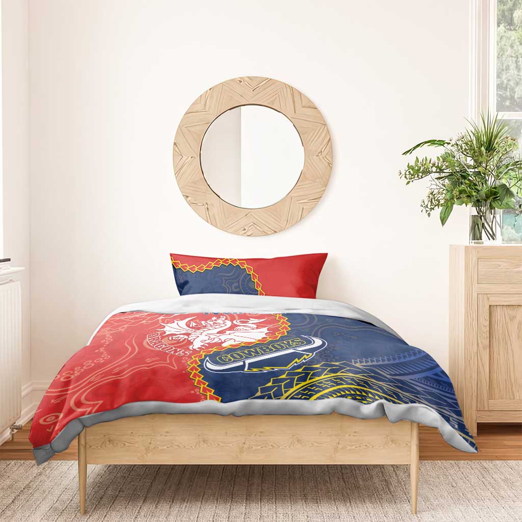 Custom Dragons And Cowboys Rugby Bedding Set Aboriginal Mix Polynesian Pattern