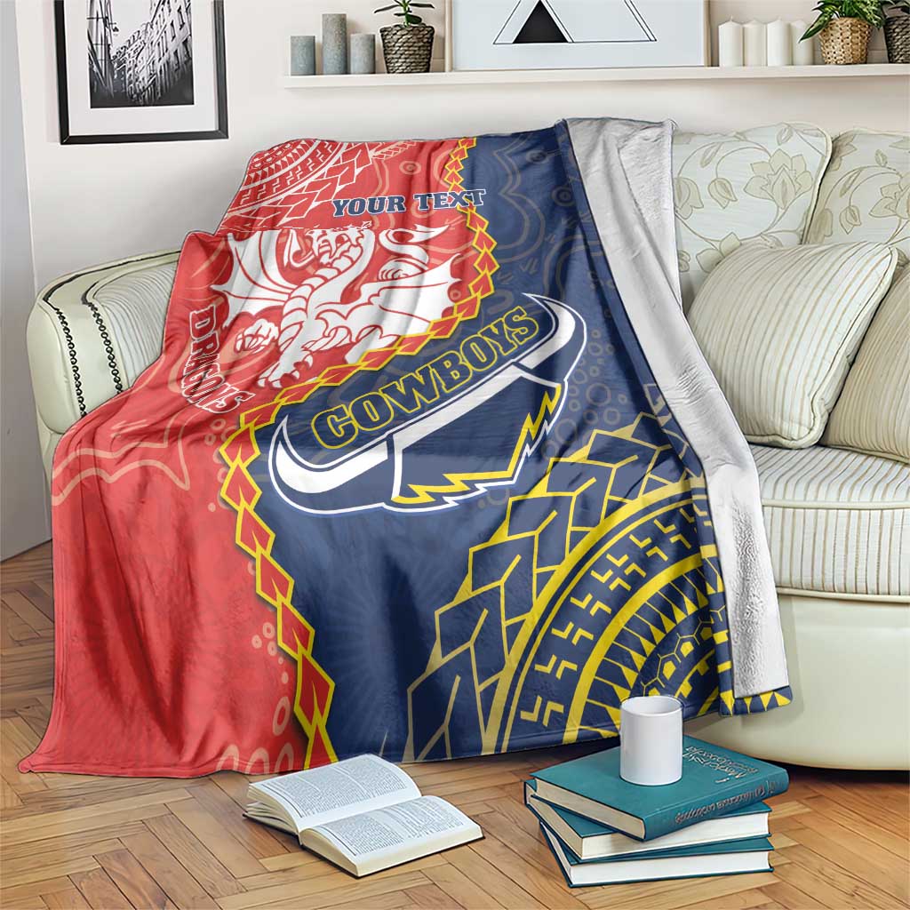 Custom Dragons And Cowboys Rugby Blanket Aboriginal Mix Polynesian Pattern