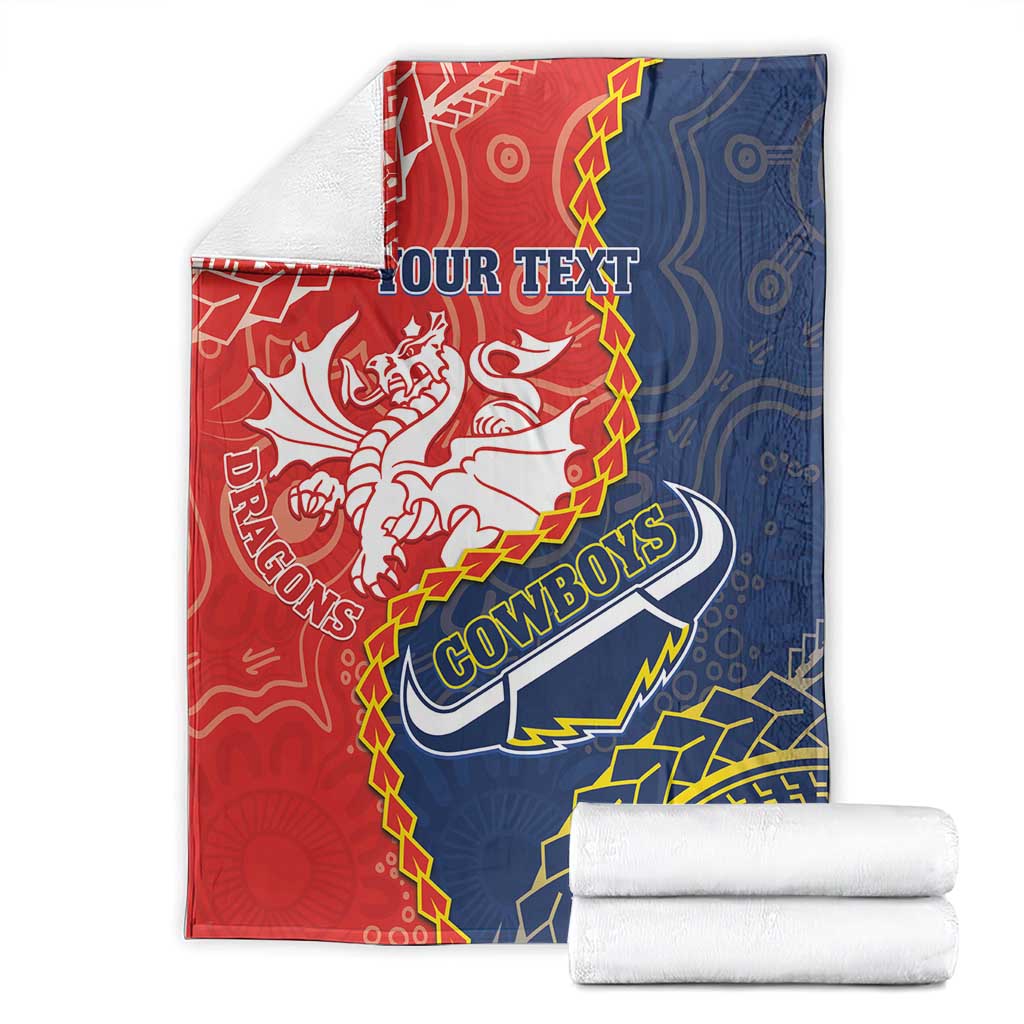 Custom Dragons And Cowboys Rugby Blanket Aboriginal Mix Polynesian Pattern