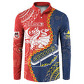 Custom Dragons And Cowboys Rugby Button Sweatshirt Aboriginal Mix Polynesian Pattern