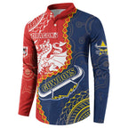 Custom Dragons And Cowboys Rugby Button Sweatshirt Aboriginal Mix Polynesian Pattern