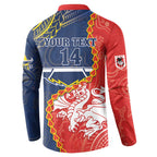 Custom Dragons And Cowboys Rugby Button Sweatshirt Aboriginal Mix Polynesian Pattern