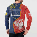 Custom Dragons And Cowboys Rugby Button Sweatshirt Aboriginal Mix Polynesian Pattern