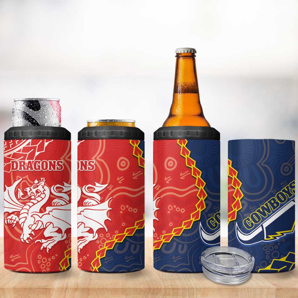 Dragons And Cowboys Rugby 4 in 1 Can Cooler Tumbler Aboriginal Mix Polynesian Pattern