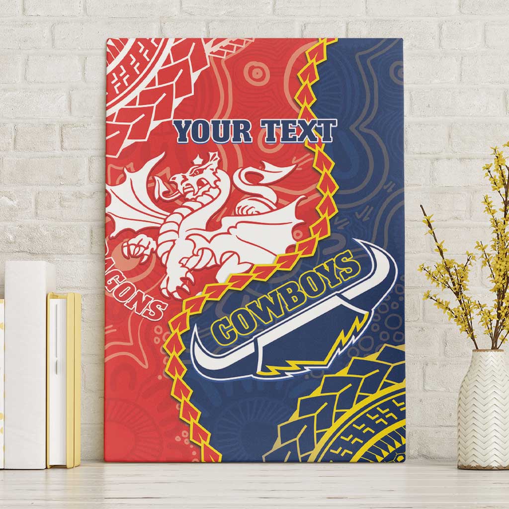Custom Dragons And Cowboys Rugby Canvas Wall Art Aboriginal Mix Polynesian Pattern