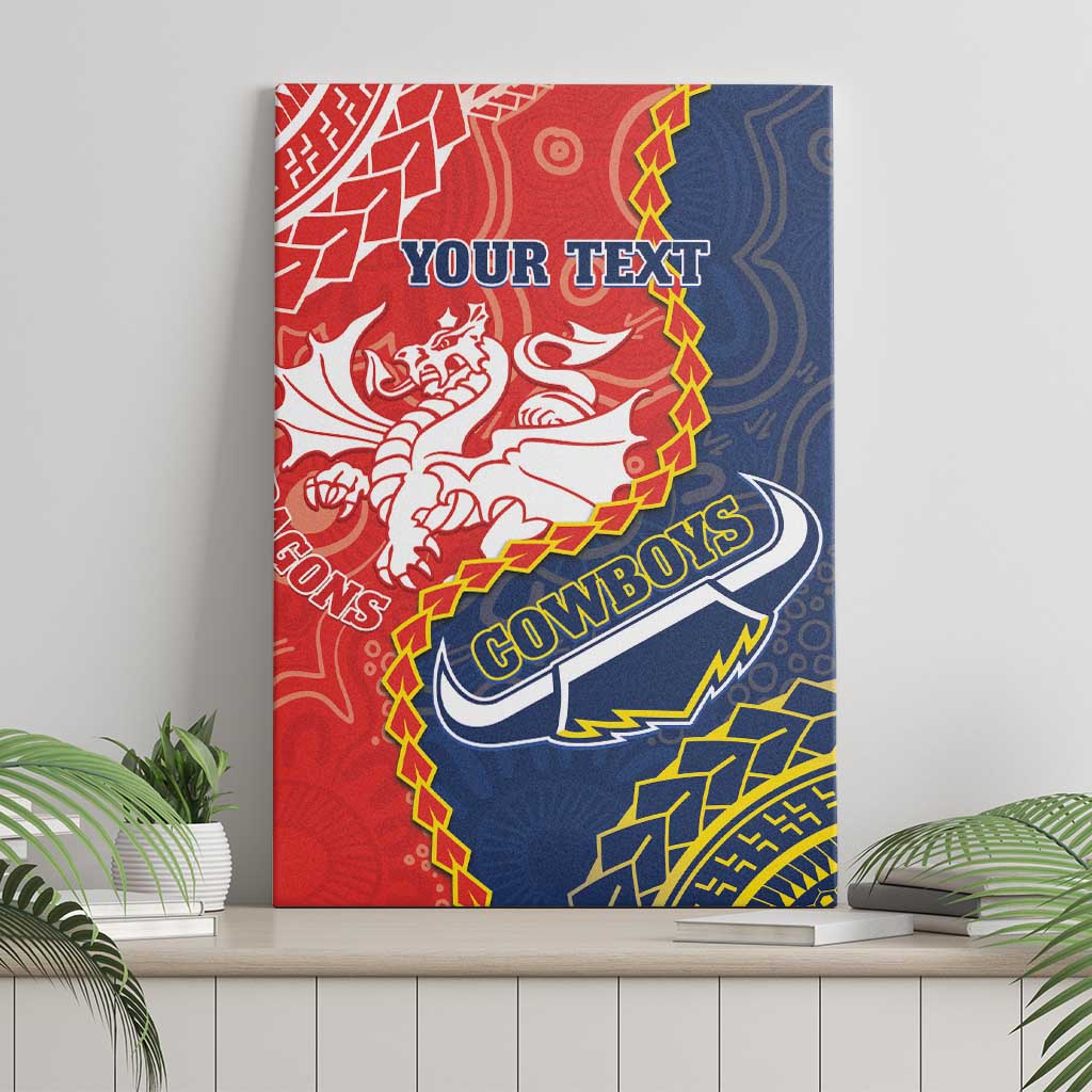 Custom Dragons And Cowboys Rugby Canvas Wall Art Aboriginal Mix Polynesian Pattern