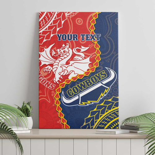 Custom Dragons And Cowboys Rugby Canvas Wall Art Aboriginal Mix Polynesian Pattern