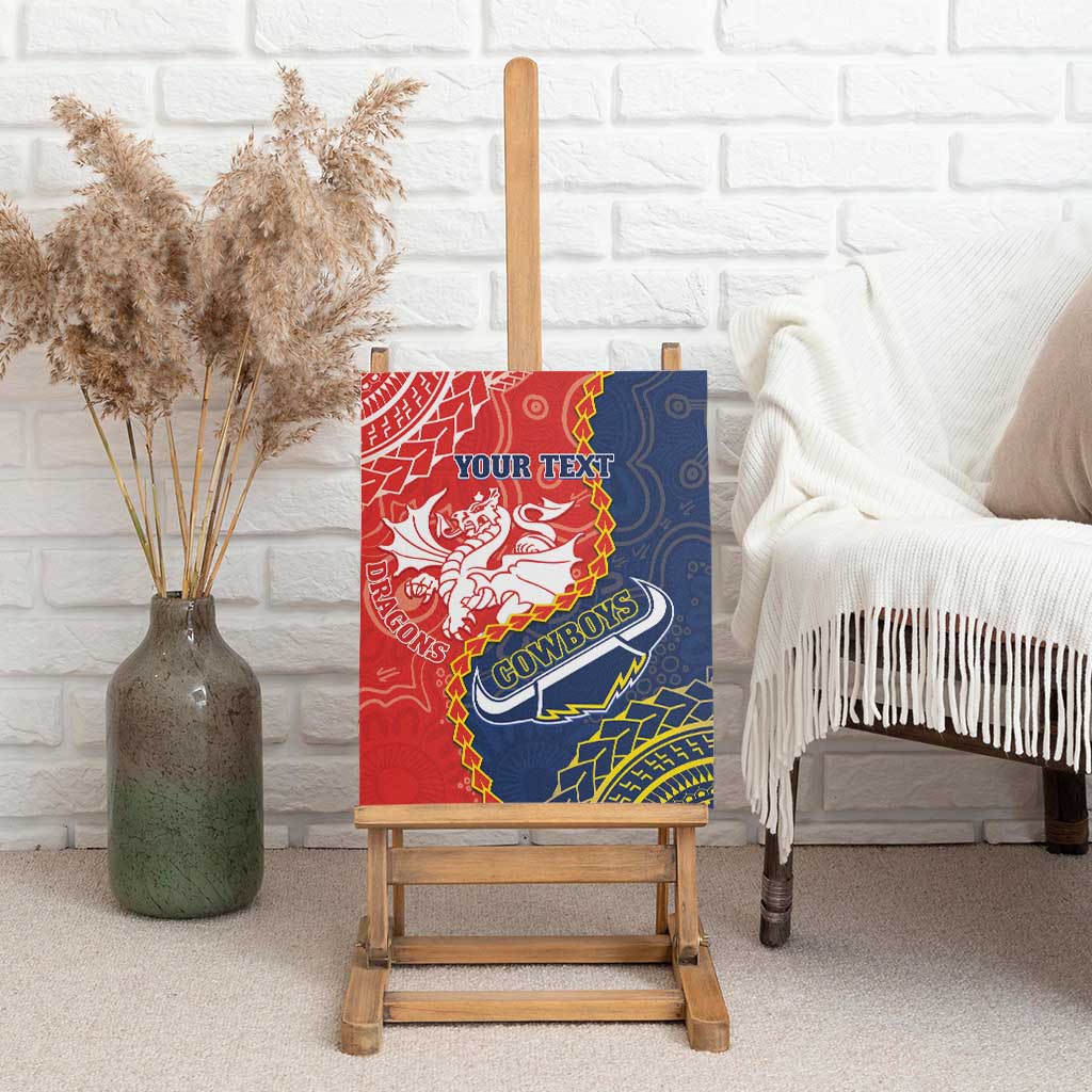 Custom Dragons And Cowboys Rugby Canvas Wall Art Aboriginal Mix Polynesian Pattern