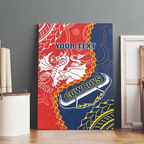 Custom Dragons And Cowboys Rugby Canvas Wall Art Aboriginal Mix Polynesian Pattern