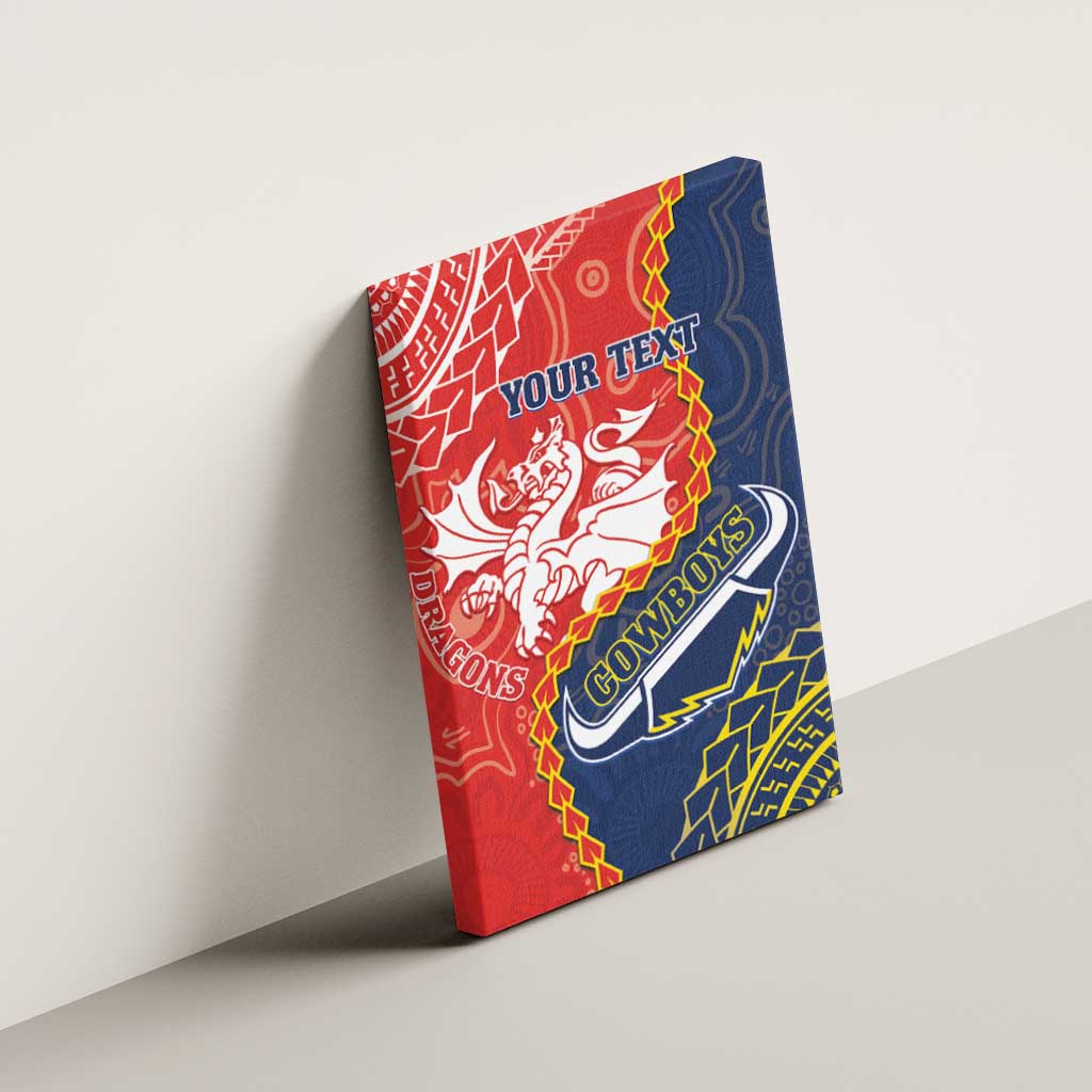 Custom Dragons And Cowboys Rugby Canvas Wall Art Aboriginal Mix Polynesian Pattern