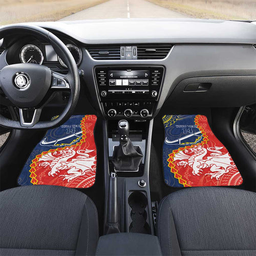 Custom Dragons And Cowboys Rugby Car Mats Aboriginal Mix Polynesian Pattern