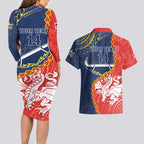 Custom Dragons And Cowboys Rugby Couples Matching Long Sleeve Bodycon Dress and Hawaiian Shirt Aboriginal Mix Polynesian Pattern