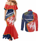 Custom Dragons And Cowboys Rugby Couples Matching Mermaid Dress and Long Sleeve Button Shirt Aboriginal Mix Polynesian Pattern