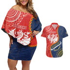 Custom Dragons And Cowboys Rugby Couples Matching Off Shoulder Short Dress and Hawaiian Shirt Aboriginal Mix Polynesian Pattern