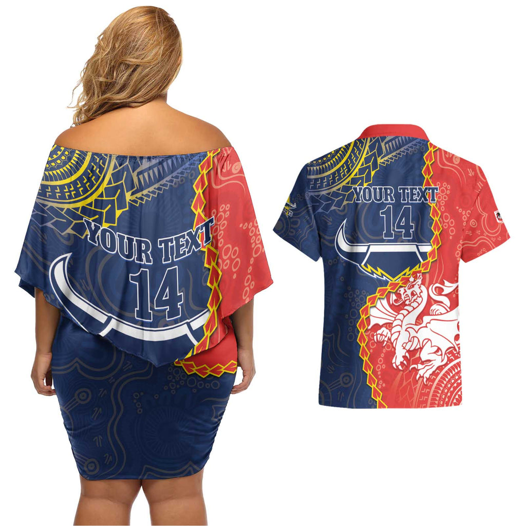 Custom Dragons And Cowboys Rugby Couples Matching Off Shoulder Short Dress and Hawaiian Shirt Aboriginal Mix Polynesian Pattern