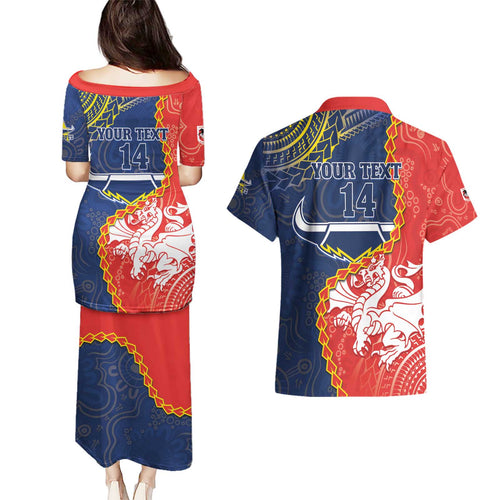 Custom Dragons And Cowboys Rugby Couples Matching Puletasi and Hawaiian Shirt Aboriginal Mix Polynesian Pattern