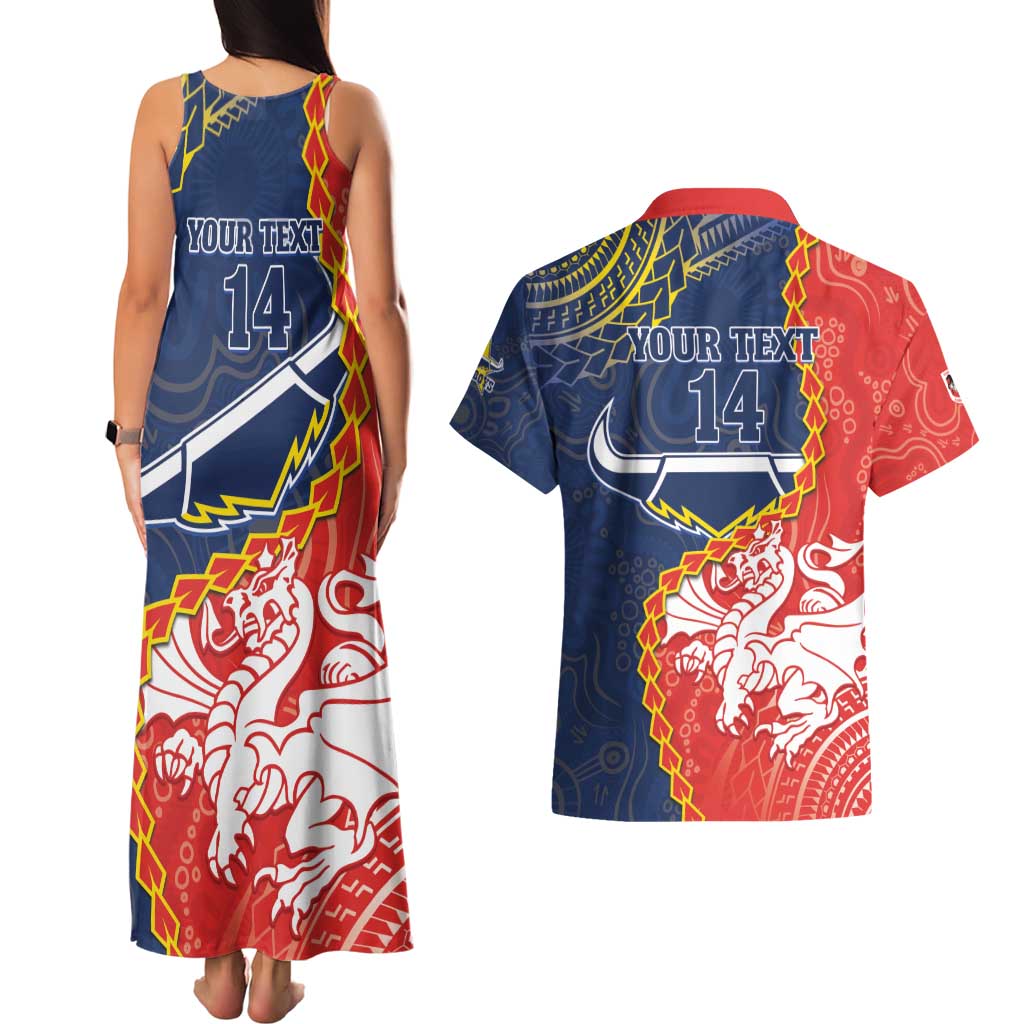 Custom Dragons And Cowboys Rugby Couples Matching Tank Maxi Dress and Hawaiian Shirt Aboriginal Mix Polynesian Pattern