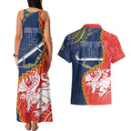 Custom Dragons And Cowboys Rugby Couples Matching Tank Maxi Dress and Hawaiian Shirt Aboriginal Mix Polynesian Pattern