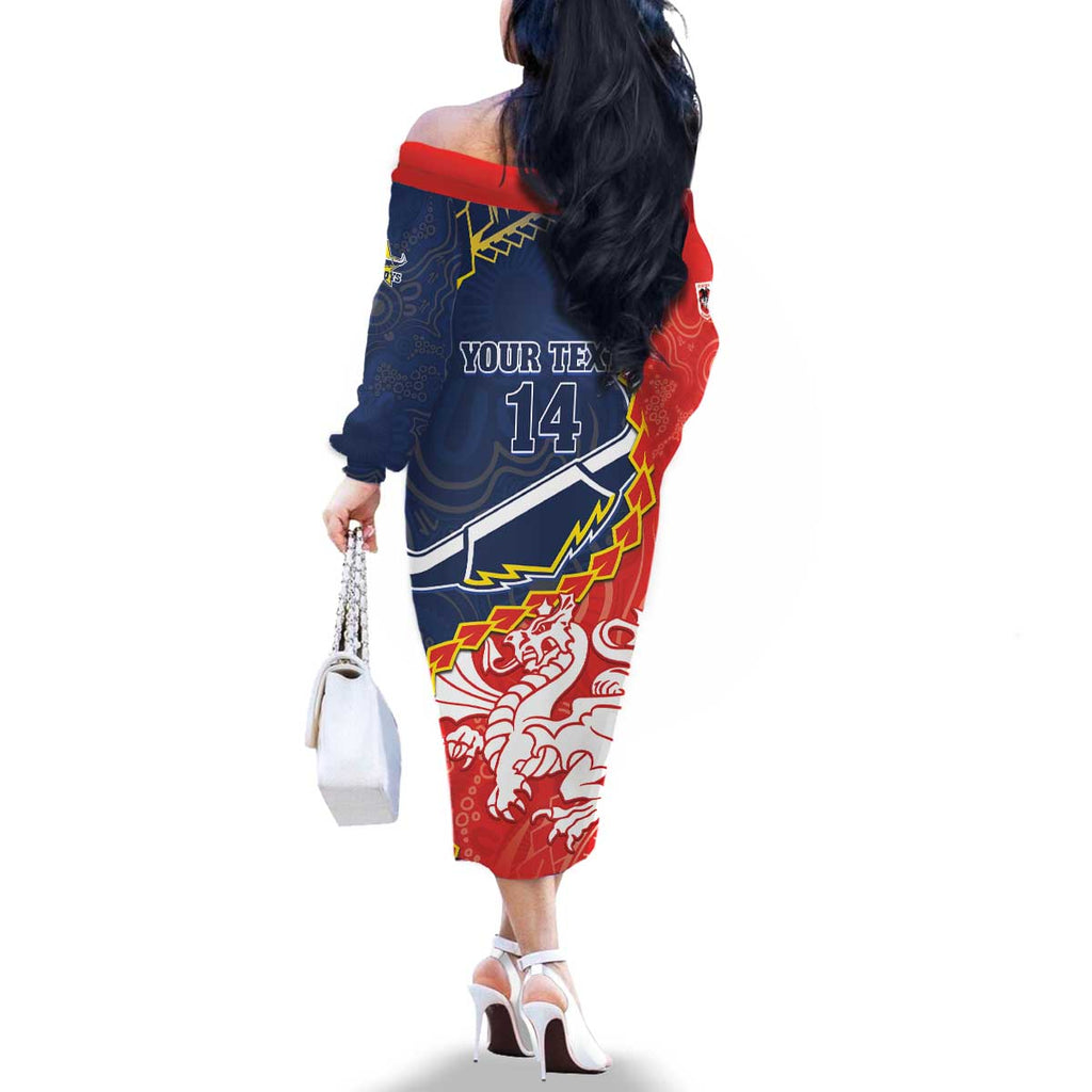 Custom Dragons And Cowboys Rugby Family Matching Off The Shoulder Long Sleeve Dress and Hawaiian Shirt Aboriginal Mix Polynesian Pattern