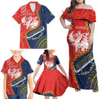 Custom Dragons And Cowboys Rugby Family Matching Off Shoulder Maxi Dress and Hawaiian Shirt Aboriginal Mix Polynesian Pattern