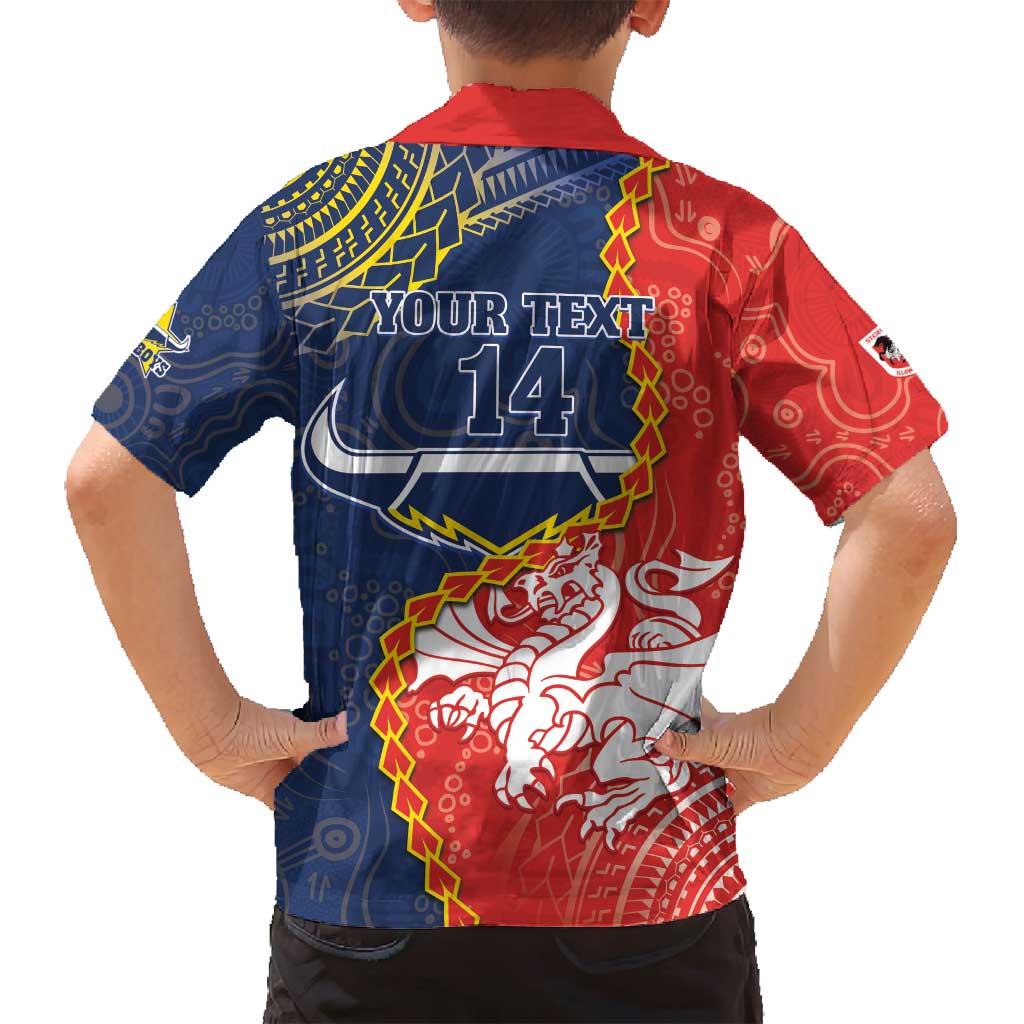 Custom Dragons And Cowboys Rugby Family Matching Off Shoulder Maxi Dress and Hawaiian Shirt Aboriginal Mix Polynesian Pattern