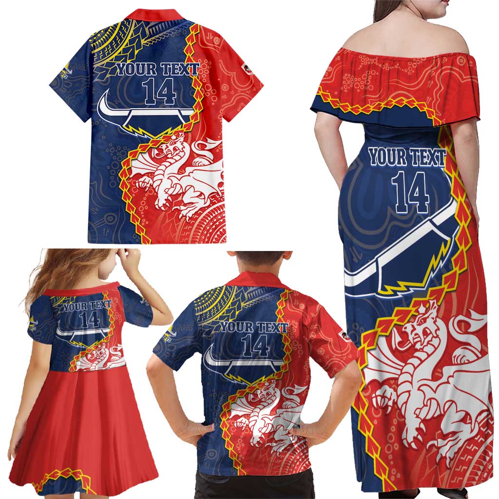 Custom Dragons And Cowboys Rugby Family Matching Off Shoulder Maxi Dress and Hawaiian Shirt Aboriginal Mix Polynesian Pattern