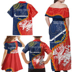 Custom Dragons And Cowboys Rugby Family Matching Off Shoulder Maxi Dress and Hawaiian Shirt Aboriginal Mix Polynesian Pattern