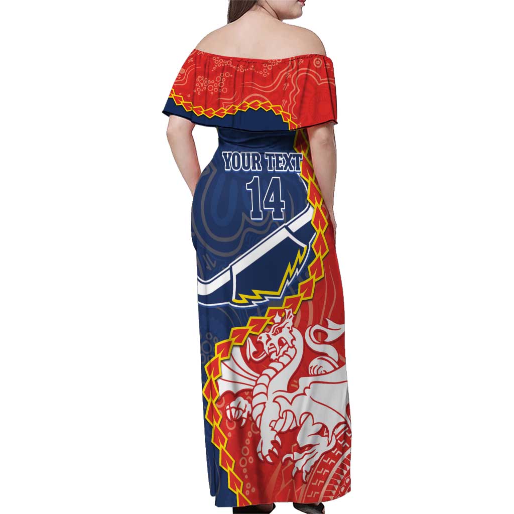 Custom Dragons And Cowboys Rugby Family Matching Off Shoulder Maxi Dress and Hawaiian Shirt Aboriginal Mix Polynesian Pattern