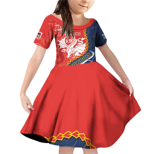 Custom Dragons And Cowboys Rugby Family Matching Off Shoulder Short Dress and Hawaiian Shirt Aboriginal Mix Polynesian Pattern