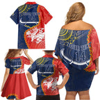 Custom Dragons And Cowboys Rugby Family Matching Off Shoulder Short Dress and Hawaiian Shirt Aboriginal Mix Polynesian Pattern