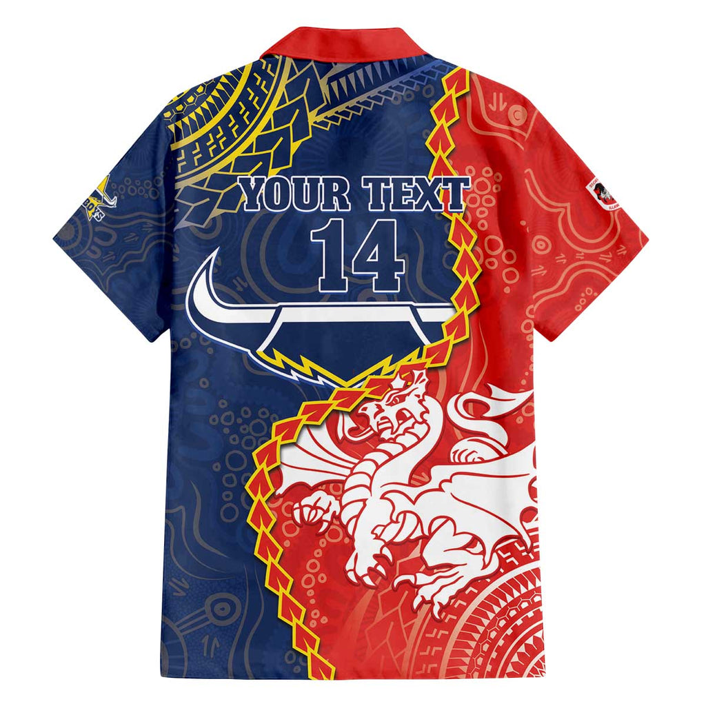 Custom Dragons And Cowboys Rugby Family Matching Off Shoulder Short Dress and Hawaiian Shirt Aboriginal Mix Polynesian Pattern