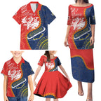 Custom Dragons And Cowboys Rugby Family Matching Puletasi and Hawaiian Shirt Aboriginal Mix Polynesian Pattern