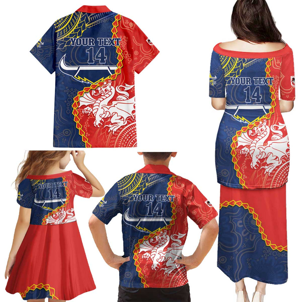 Custom Dragons And Cowboys Rugby Family Matching Puletasi and Hawaiian Shirt Aboriginal Mix Polynesian Pattern