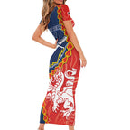 Custom Dragons And Cowboys Rugby Family Matching Short Sleeve Bodycon Dress and Hawaiian Shirt Aboriginal Mix Polynesian Pattern